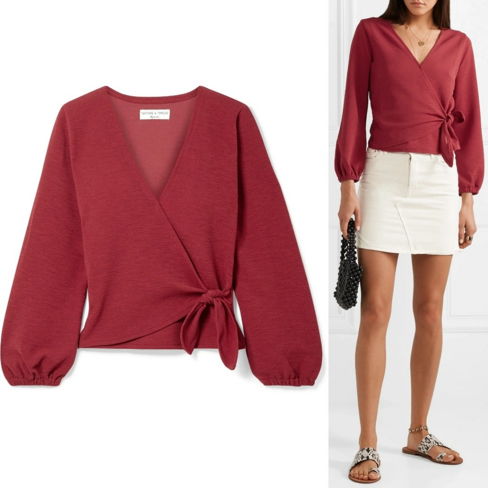 Madewell Texture & Thread Crepe Wrap Top Size L